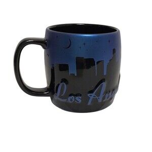 Los Angeles Skyline CERAMIC COFFEE MUG (24 Oz)Black&Blue Hollywood￼‎ Americaware